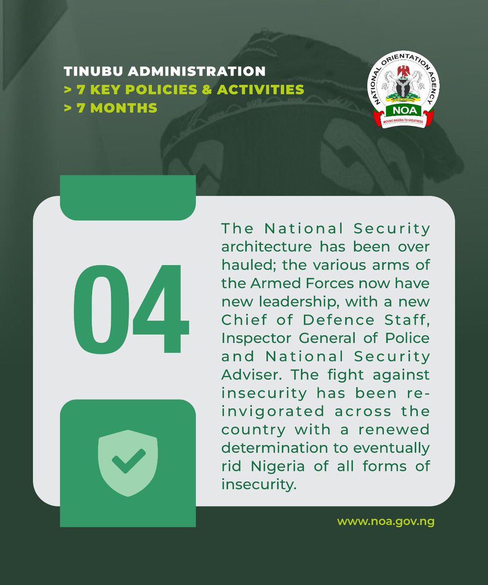 NOA_Nigeria's tweet photo. 04. key policies of president Bola Ahmed Tinubu’s administration.

#NoaNigeria
#RenewedHope
#Nigeria2023
#keypolicies https://t.co/9SFEMe9HnM