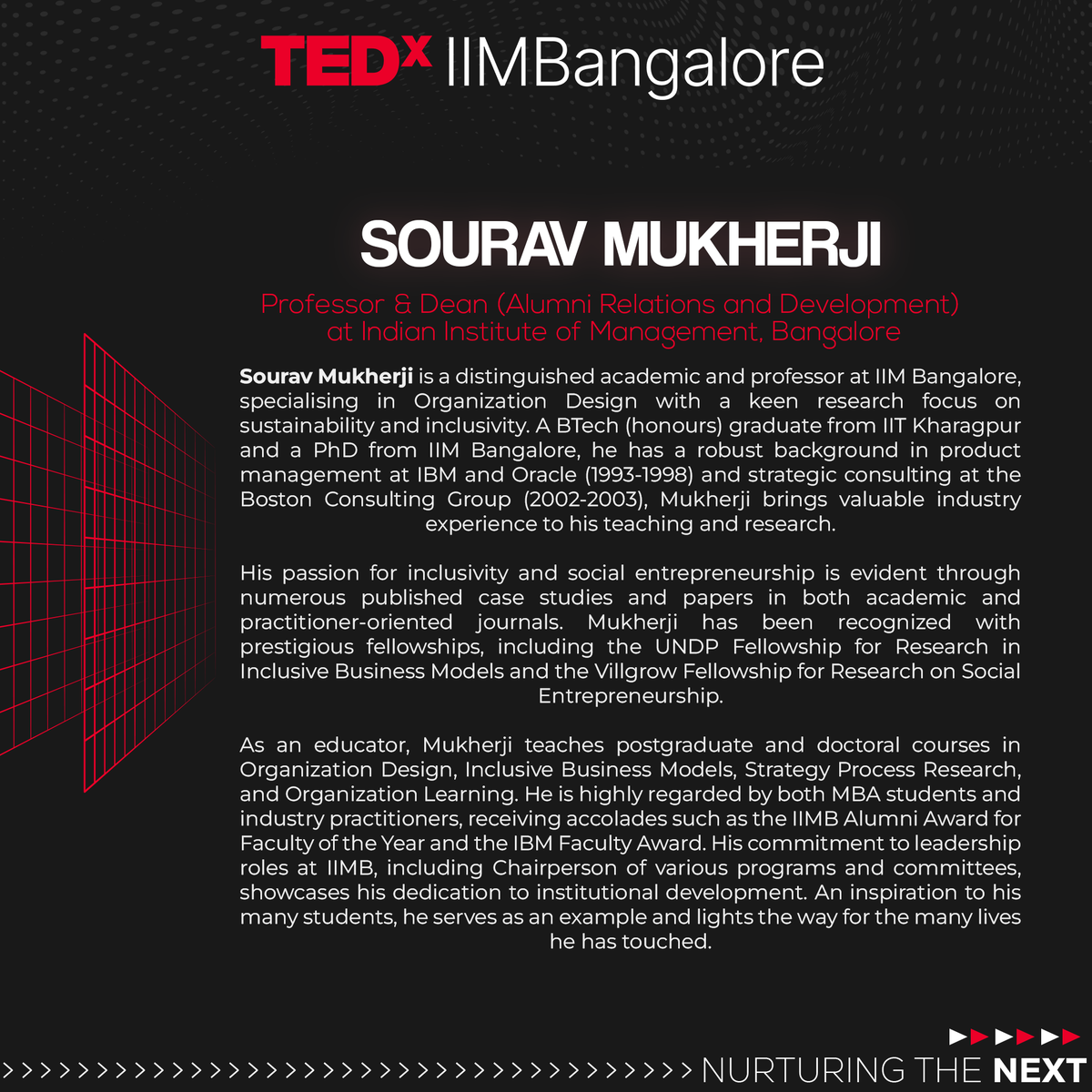 Introducing our next speaker, Sourav Mukherji, a distinguished academic and professor at IIM Bangalore,
specialises in Organization Design with a keen research focus on sustainability and inclusivity. 

#Tedx #speaker #tedxevents
