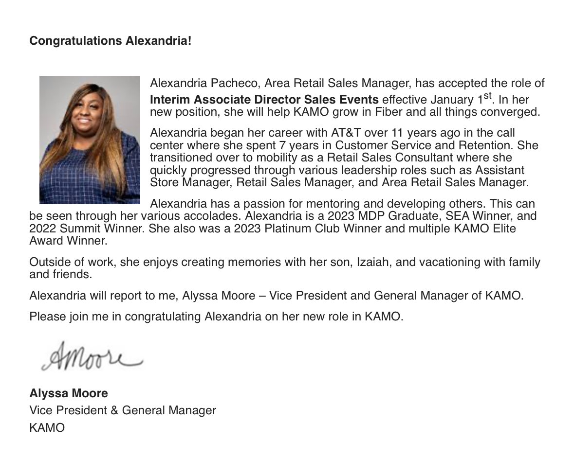 Goliath (@kamo_goliath) on Twitter photo Congratulations to our very own <a href="/CoachAPacheco/">Alexandria Pacheco</a> for her new role supporting all of KAMO. A-Train is extremely proud of all your accomplishments and the successful work youβve done!
<a href="/Farzad_Farokhi/">Farzad Farokhi</a>
<a href="/CoachAPacheco/">Alexandria Pacheco</a>
<a href="/KAMOkonnects/">πΎπ΄ππ</a>
<a href="/AlyssaMoore_12/">Alyssa Moore</a> Congratulations to our very own <a href="/CoachAPacheco/">Alexandria Pacheco</a> for her new role supporting all of KAMO. A-Train is extremely proud of all your accomplishments and the successful work youβve done!
<a href="/Farzad_Farokhi/">Farzad Farokhi</a>
<a href="/CoachAPacheco/">Alexandria Pacheco</a>
<a href="/KAMOkonnects/">πΎπ΄ππ</a>
<a href="/AlyssaMoore_12/">Alyssa Moore</a>