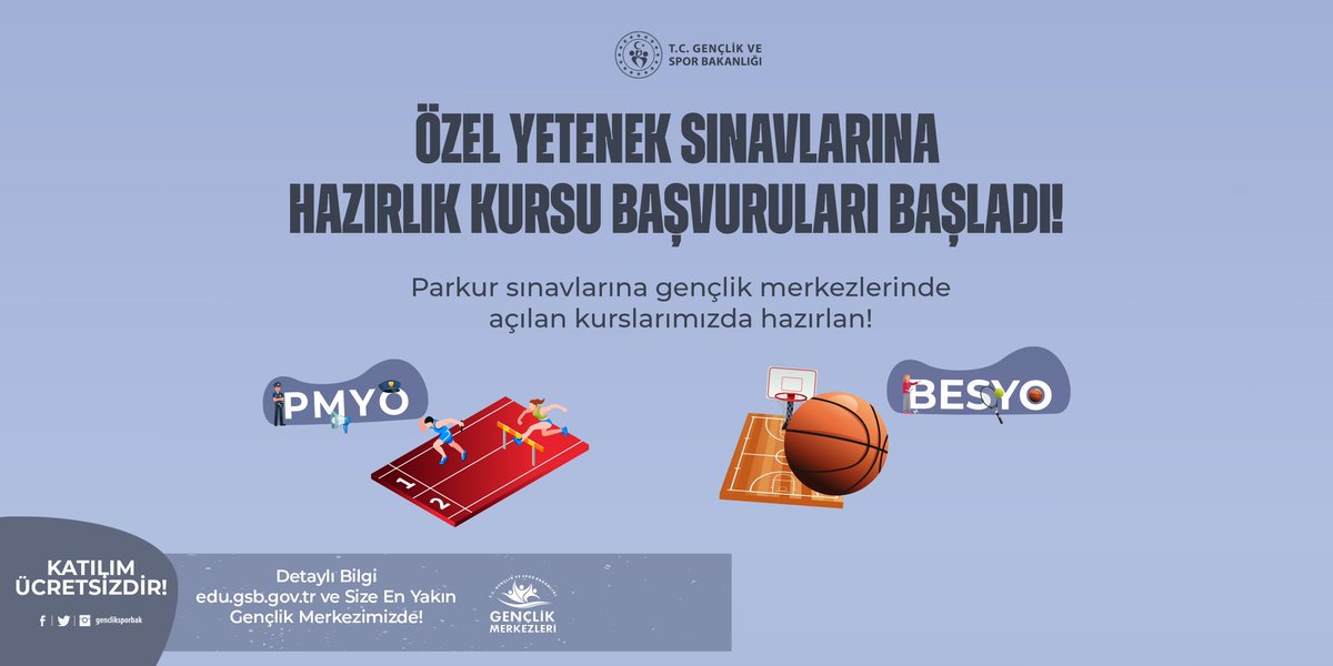 BESYO ve POMEM sınavlarına hazırlık için Gençlik Merkezlerimizdeki kurslara katılın. 👮⛹️ Hayalinizdeki mesleğe bizimle hazırlanın!💪 #besyo #pomem