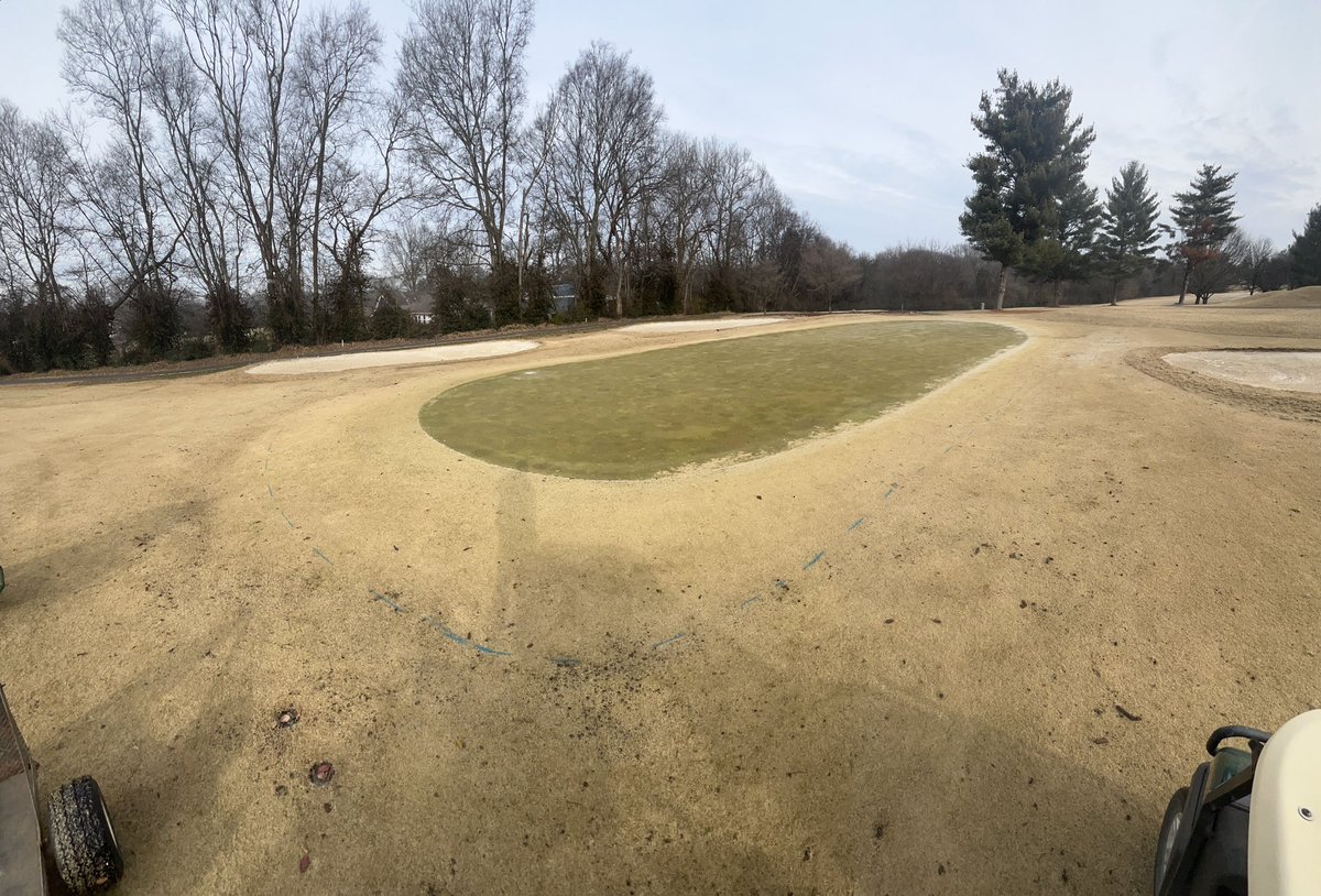 Hop_Jason's tweet photo. Lost putting surface being recaptured on # 11 green @BGCC1913. https://t.co/orjiB6J36I