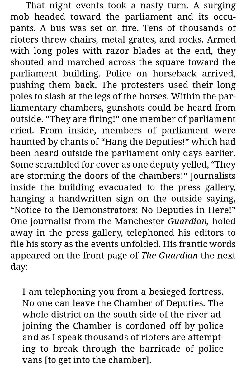 On eve of Jan 6, useful to analyze similar events in the past. In 'Tyranny of the Minority' we describe Feb 6, 1934: rightwing militias attacked French parliament. 6 years later, French democracy was dead. Feb 6 'heroes' went on to serve in Vichy gov. This is what went down: