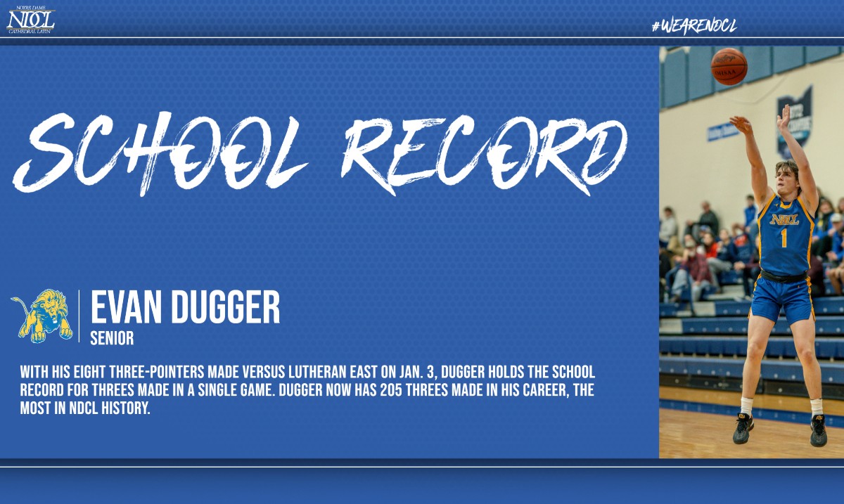 Congratulations to Evan Dugger for setting a new school record with eight three-pointers made in a single game! Visit ndclathletics.org to read the full story. Congratulations, Evan!

#WeAreNDCL