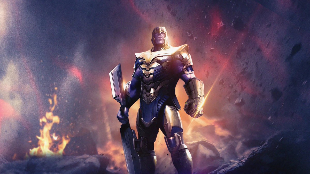 The mystery figure is THANOS with his double-bladed sword!

$KATA