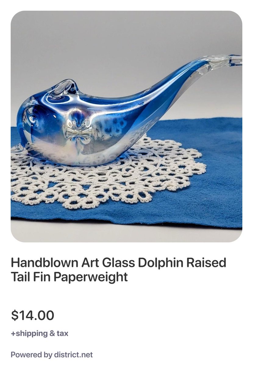 Handblown Art Glass Dolphin Raised Tail Fin Paperweight #claim 24822: Follow and reply with #claim to purchase!