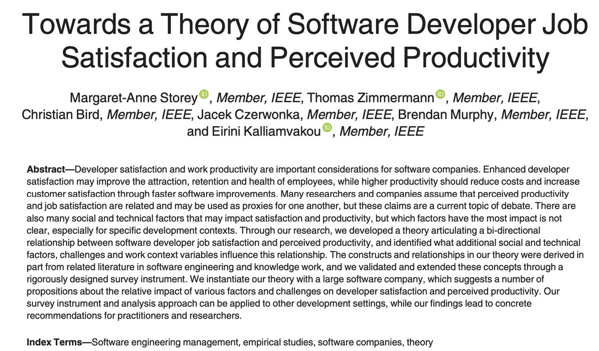 emeraldasesari's tweet photo. @Ayushi_Rastogi @f_sarro Fairness at work really matters for job satisfaction. It changes how we view leadership and feel about job safety. In software engineering, different challenges and things at work can make developers feel more or less satisfied, and this can affect their productivity.🧵[11/12] https://t.co/L9qwam4JhH