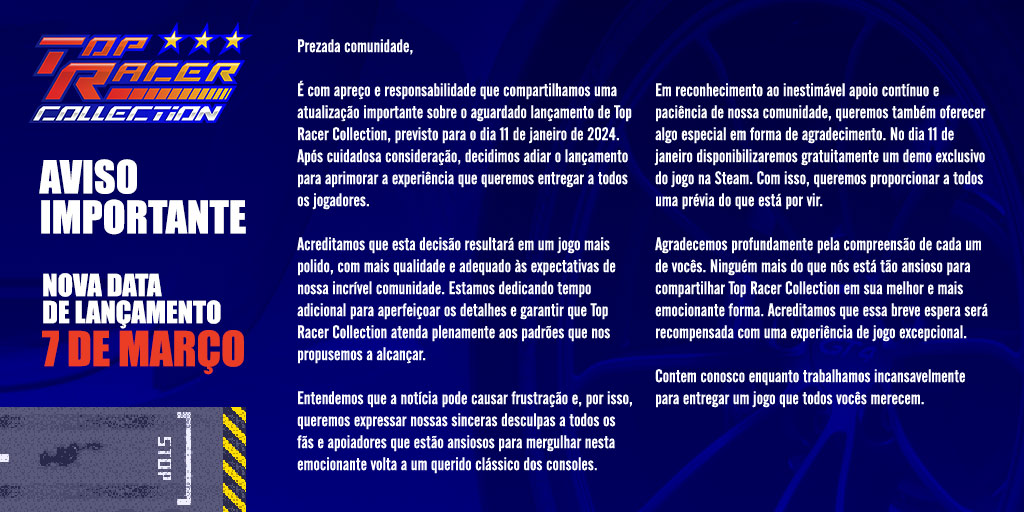 qubytegames's tweet image. Uma atualização sobre a data de lançamento de Top Racer Collection:

#TopRacerCollection