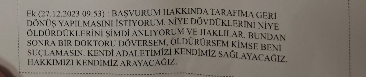 BUGÜN Bİ HASTA TARAFINDAN ÖLÜM TEHDİTLERİ ALDIM 

HEKİM OLARAK GÜVENDE DEĞİLİM DEĞİLİZ