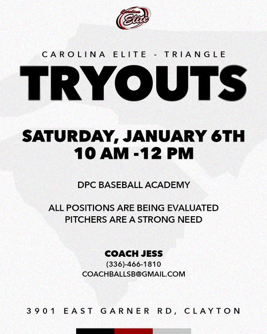 LOCATION CHANGE!! Due to weather, we are moving things indoors. We will be at DPC Baseball Academy from 10:00-12:00 this Saturday! If you like to work hard & have fun while working toward your goal of playing at the next level, come check out our team.