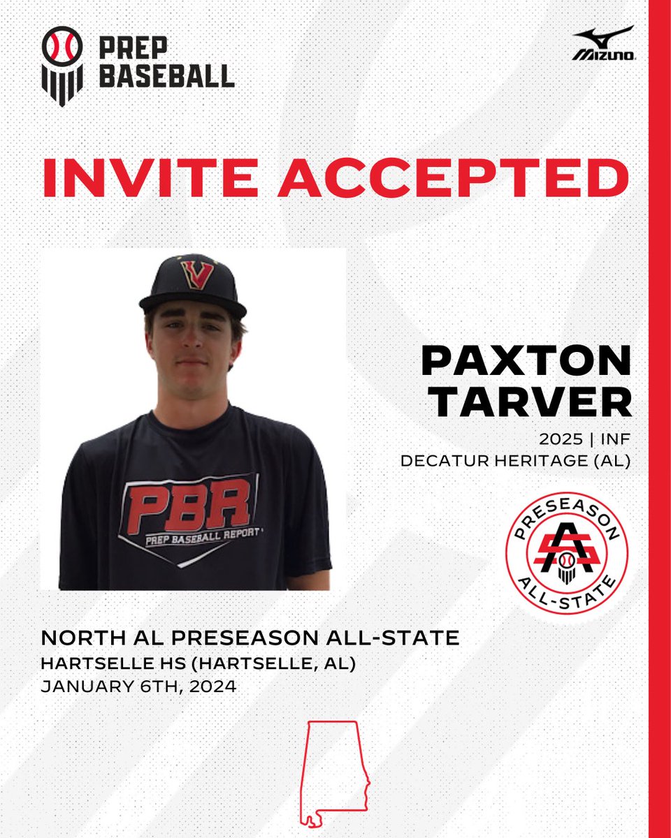 #NALPAS24: 𝐈𝐧𝐯𝐢𝐭𝐞 𝐀𝐜𝐜𝐞𝐩𝐭𝐞𝐝 🎟️ + INF Paxton Tarver (@DHCA_Baseball, 2025) is 𝐋𝐎𝐂𝐊𝐄𝐃 𝐈𝐍 🔐 for the North AL Preseason All-State, held on Jan. 6th, 2024 at Hartselle HS. Request an invite below. ⤵️ 🔗: loom.ly/shbMYzw // @Paxton_Tarver