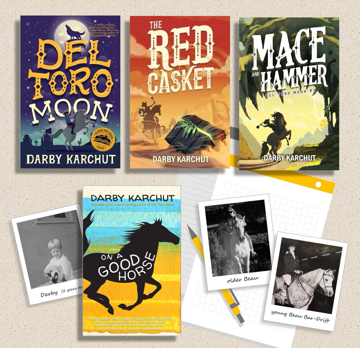 Ten years ago, I wrote the first draft of a scene that later expanded and became DEL TORO MOON. That book led to these other stories, including two more currently in the pipeline. I'm so looking forward to what 2024 brings! #amwriting #MG #kidlit #horsebooks @owlhollowpress