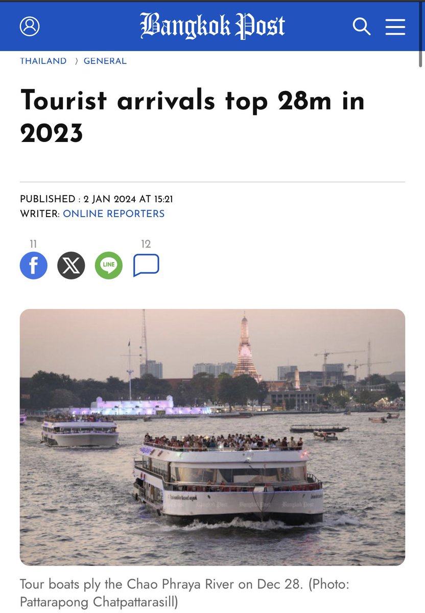 MacLopez769's tweet photo. Our neighbor Thailand registered 28 MILLION TOURIST ARRIVALS in 2023.

But they say that it fell short of the record 40 MILLION they were able to register in 2019. 

Hindi pa sila masaya nyan.

Meanwhile, in the Pearl of the Orient where our tourism officials boast that MANILA was voted as the World’s Leading City Destination (?) and with a multi-million dollar worldwide ad campaign, we got 5.4 MILLION arrivals. 

Tapos bida bida na!

Spectacular!
