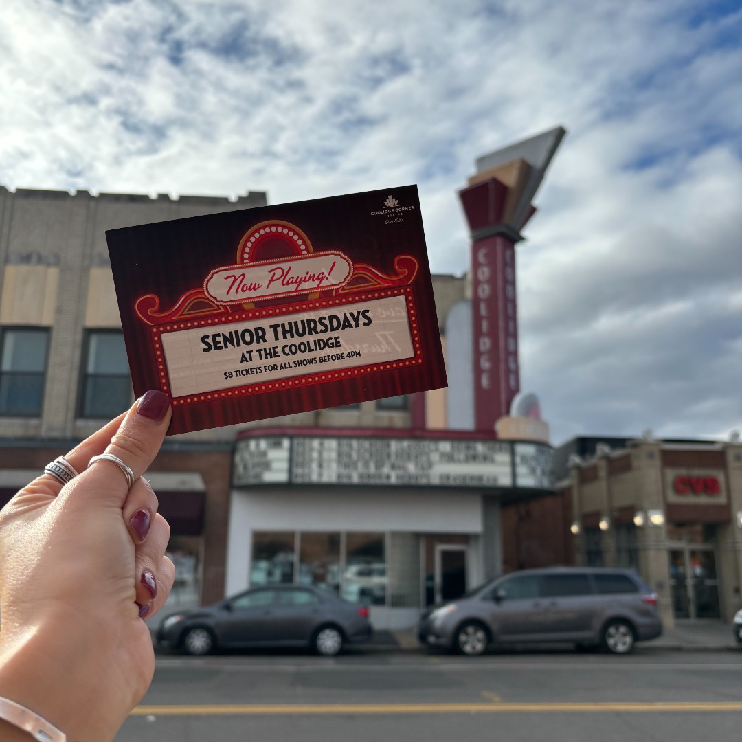 Welcome to Senior Thursdays! 🎞️ 📽️ 🍿 Starting today, all of our regularly priced, feature films playing before 4:00pm on Thursdays are $8 for age 62+ and disabled patrons. Find out more at coolidge.org/seniorthursdays or pick up one of these postcards in the lobby as a reminder!