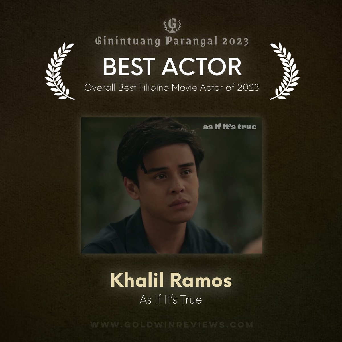 @ashleyortega @Sparkle_GMA BEST ACTOR OF 2023: 🏆 KHALIL RAMOS (As If It’s True) “Mahusay na pagganap. Maingat at maayos niyang nairepresenta ang sensitibo niyang karakter.” Read full movie review at goldwinreviews.com/post/Ginintuan… #GinintuangParangal #KhalilRamos @TheKhalilRamos #AsIfItsTrue