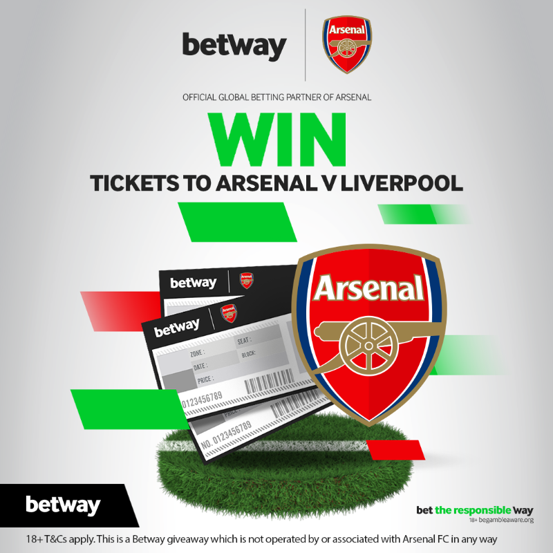 betway's tweet photo. We're giving away a pair of tickets to @Arsenal v Liverpool on Sunday! 🎫

For a chance to win:
🖱️ Follow us @betway
🔄 Repost this tweet

We’ll announce the winner at 12pm tomorrow.

Good luck!
