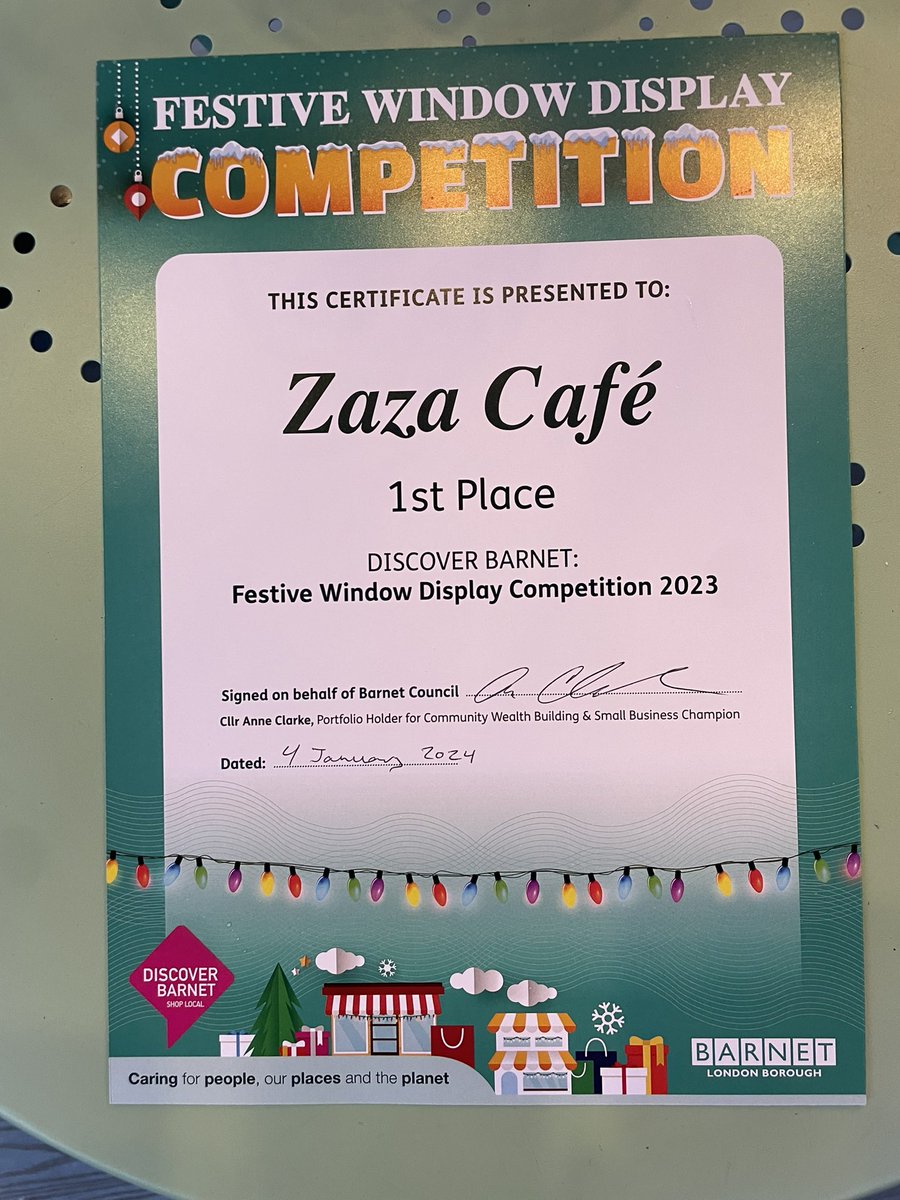 Congrats @ Zaza Cafe on winning First Prize in Barnet’s Festive Windows Display 2023. We have good small businesses in West Hendon. @AndreaBilbowOBE @anne_clarke