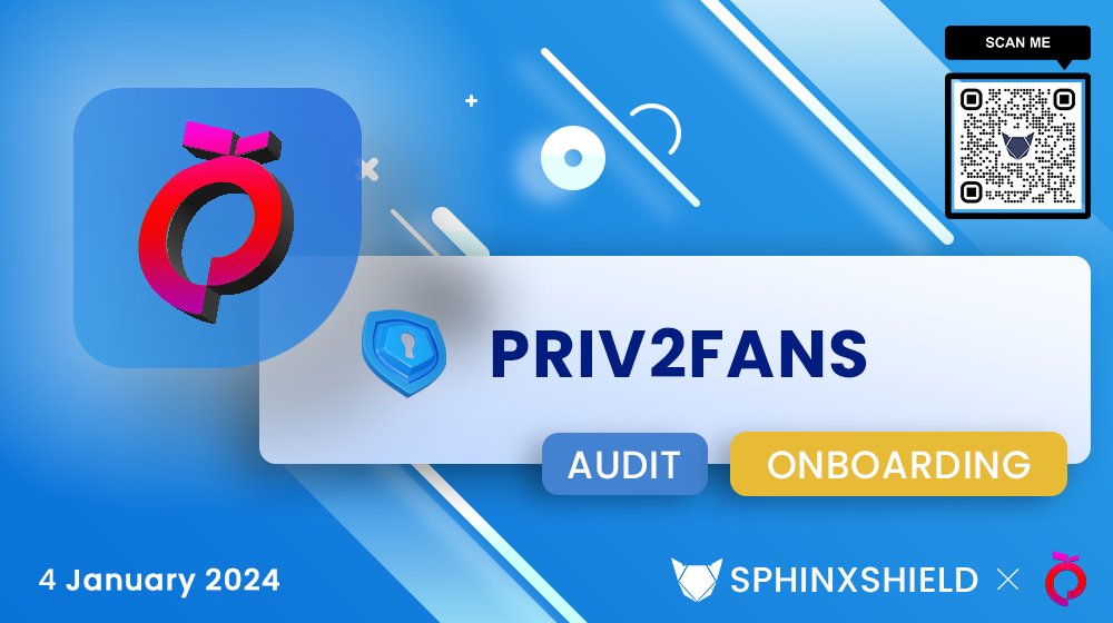 🛡️ Exciting news! SphinxShield is thrilled to announce the onboarding  of Priv2Fans for a comprehensive security audit. 🚀 Join us in ensuring  the safety of this innovative BSC project.

Explore more: sphinxshield.com/project/Priv2F…

#SphinxShield #Priv2Fans 🌐✨