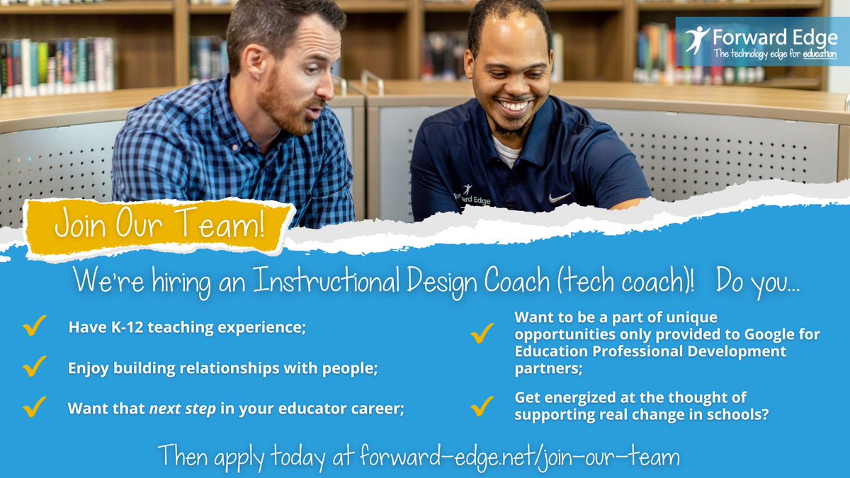 Katie_M_Ritter's tweet photo. Our team of #edtech coaches @ForwardEdgeOH is looking to hire full/part time positions to start right away! If anyone you know has recently left the classroom, but is looking to stay connected to education, please share this opportunity w them. https://t.co/Uhp92Xzwh1 #ohedchat https://t.co/3WnScoFxwJ
