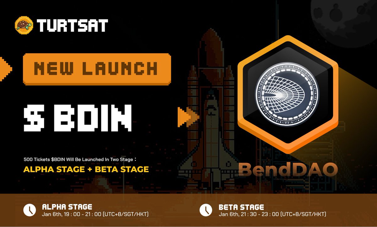 Turtsat's tweet photo. 🔥 $BDIN Launch is coming soon!🚀🚀🚀

⏰Jan 6th, 19:00(UTC+8)

🔷Token Price: 11 Sats (≈ 0.005U)

🔷Price per ticket: 110,000 Sats (≈50U)

🔷 $BDIN (total 500 tickets)

🔷IDO FDV: 11 BTC

📍For more details, please ref to: https://t.co/FUh1qpyskf

#TurtSat #TURT #BDIN https://t.co/XQUywsBWln