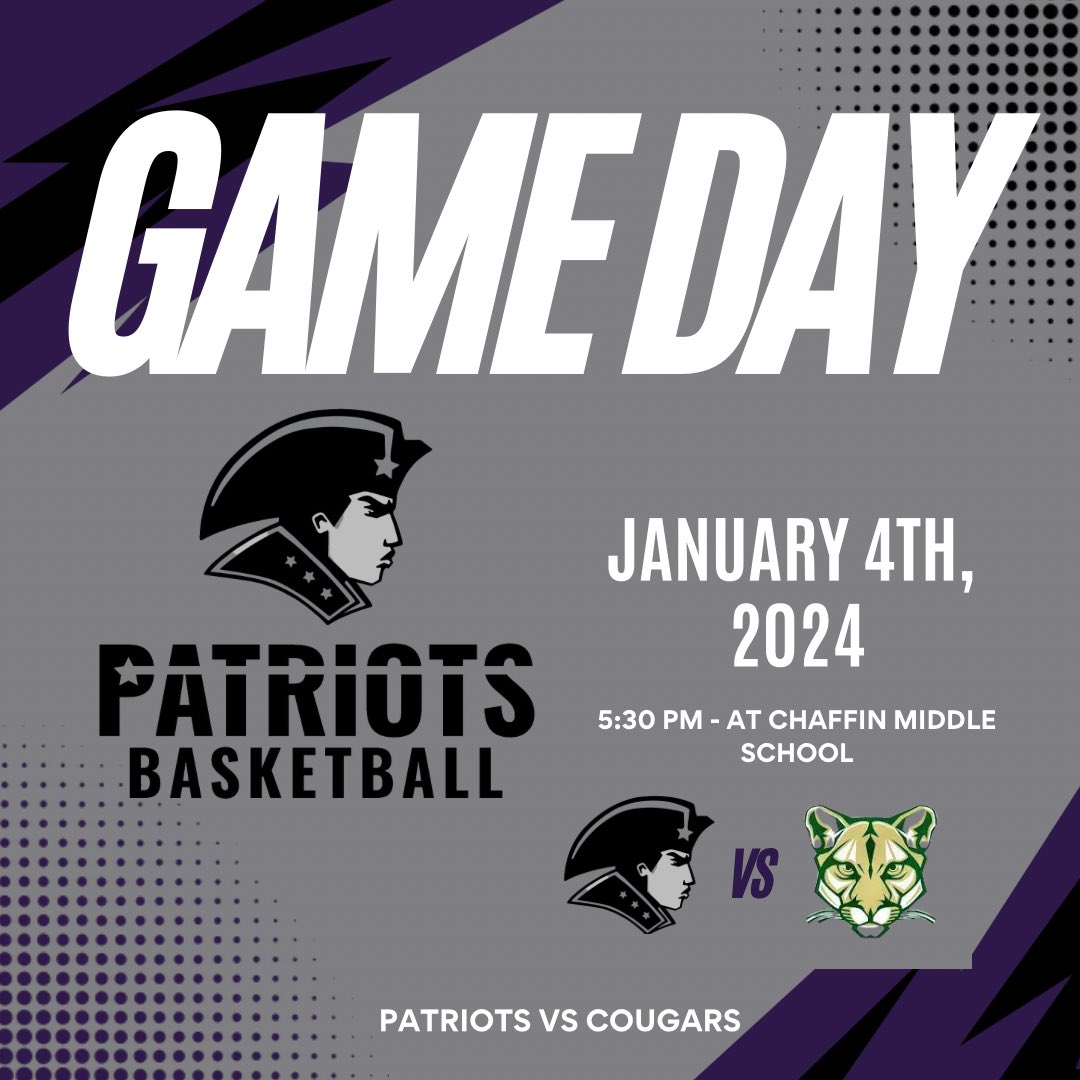 HAPPY GAME-DAY!! The Patriots are playing in the first game of the new year!! Game will be at Chaffin Arena against the Cougars! jv tips at 5:30pm, and varsity tips off at 6:30pm!! #Patriotway #TGHT