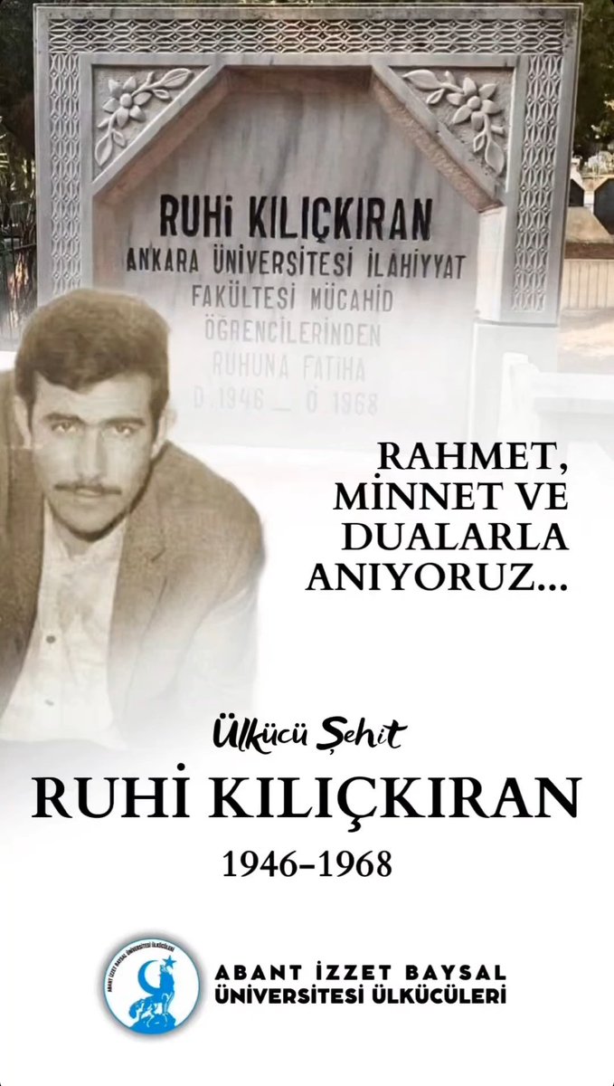 Ülkücü Şehidimiz #RuhiKılıçkıran’ı şehadetinin yıl dönümünde rahmet ve minnetle anıyoruz.