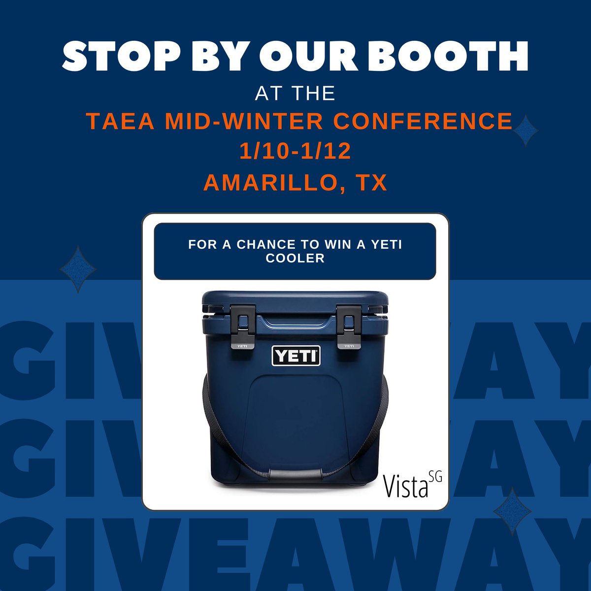 VistaSG's tweet image. Come see us at the TAEA Mid-Winter Conference next week! Be sure to stop by our booth and ask how to win a YETI Cooler! #giveaway #governmentsolutions #documentmanagement #dms #digitize #automate #protect #Texas #elections