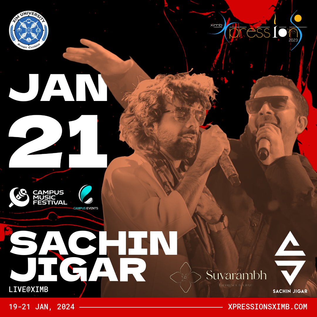 As we push closer to the largest fest in Eastern India, get ready to groove to the tunes of the Dynamic Duo, @SachinJigarLive as they take the stage on January 21st, 2024, the third day of Xpressions'23. #Xpressions23 #XIMB #sachinjigar #sachinjigarlive #unforgettablemoments