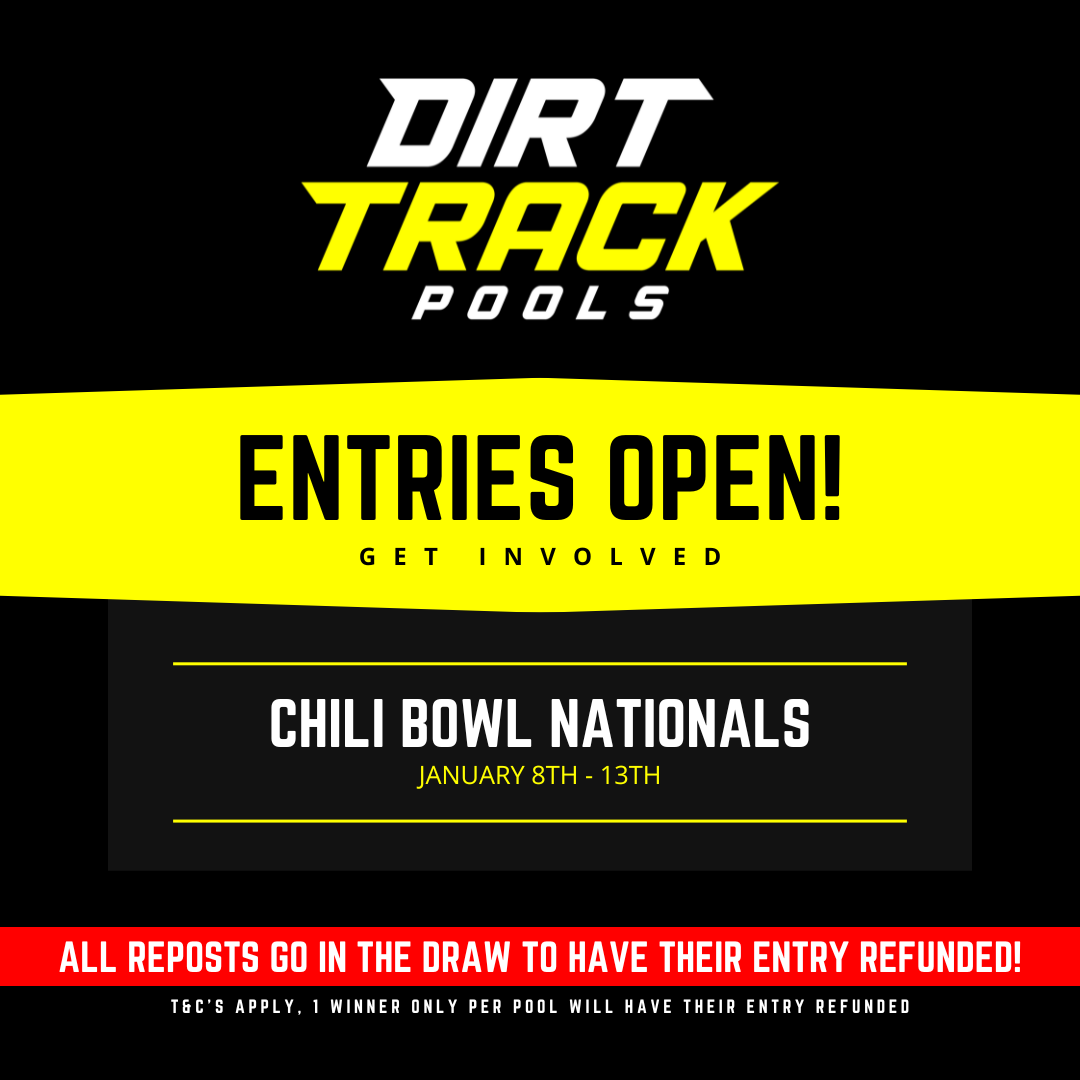 🚨 ENTRIES OPEN! 🚨

The Chili Bowl Nationals kick off this Monday at 5pm EST, with 6 stacked nights of racing featuring over 360 dirt midgets, all chasing a Golden Driller!

Chili Bowl Nationals 👇
forms.gle/gv14vgMrvTtLw3…

$30 ENTRY FEE

RETWEETS GO IN THE DRAW TO BE REFUNDED!