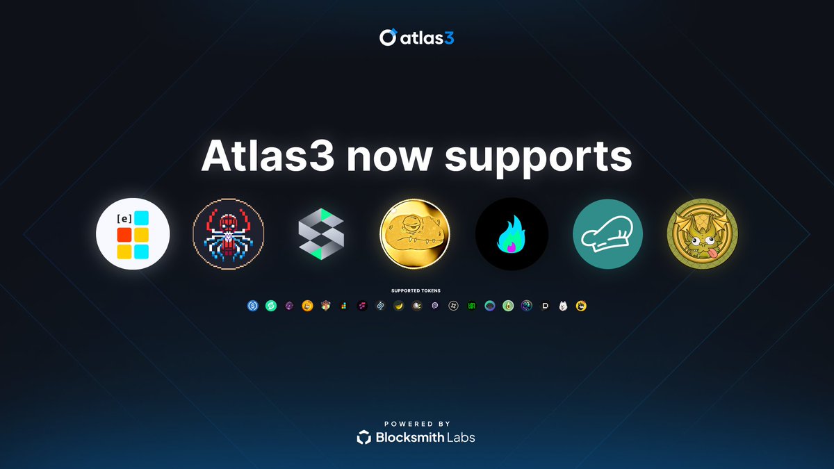 We've added some new tokens to Atlas3👀

🎟️ Based on requests from you guys, we have added support for $eDUST, $SPDR, $SHDW, $GECKO, $bSOL, $mSOL &amp; $DRAKO.

Create giveaways with your favorite tokens for WL, NFTs, or IRL goods 🫡

Currently supporting 26+ SPLs 🌟