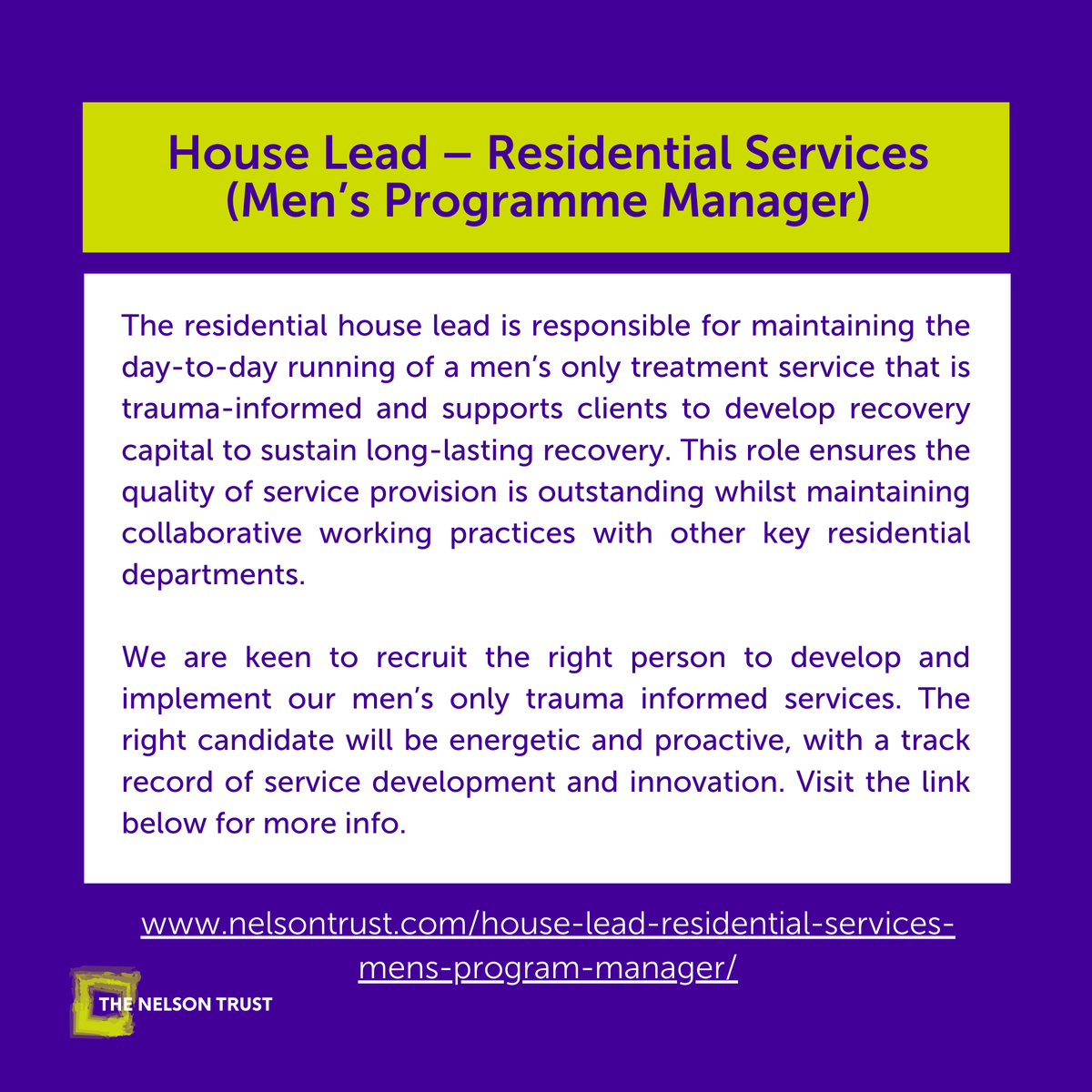 TheNelsonTrust's tweet photo. We are hiring a house lead within our Residential Services!

For more information or to apply, please visit https://t.co/fu2mXUl1oR 👈

#TheNelsonTrust #Job #ResidentialRehabilitation https://t.co/IqjFNogWdQ