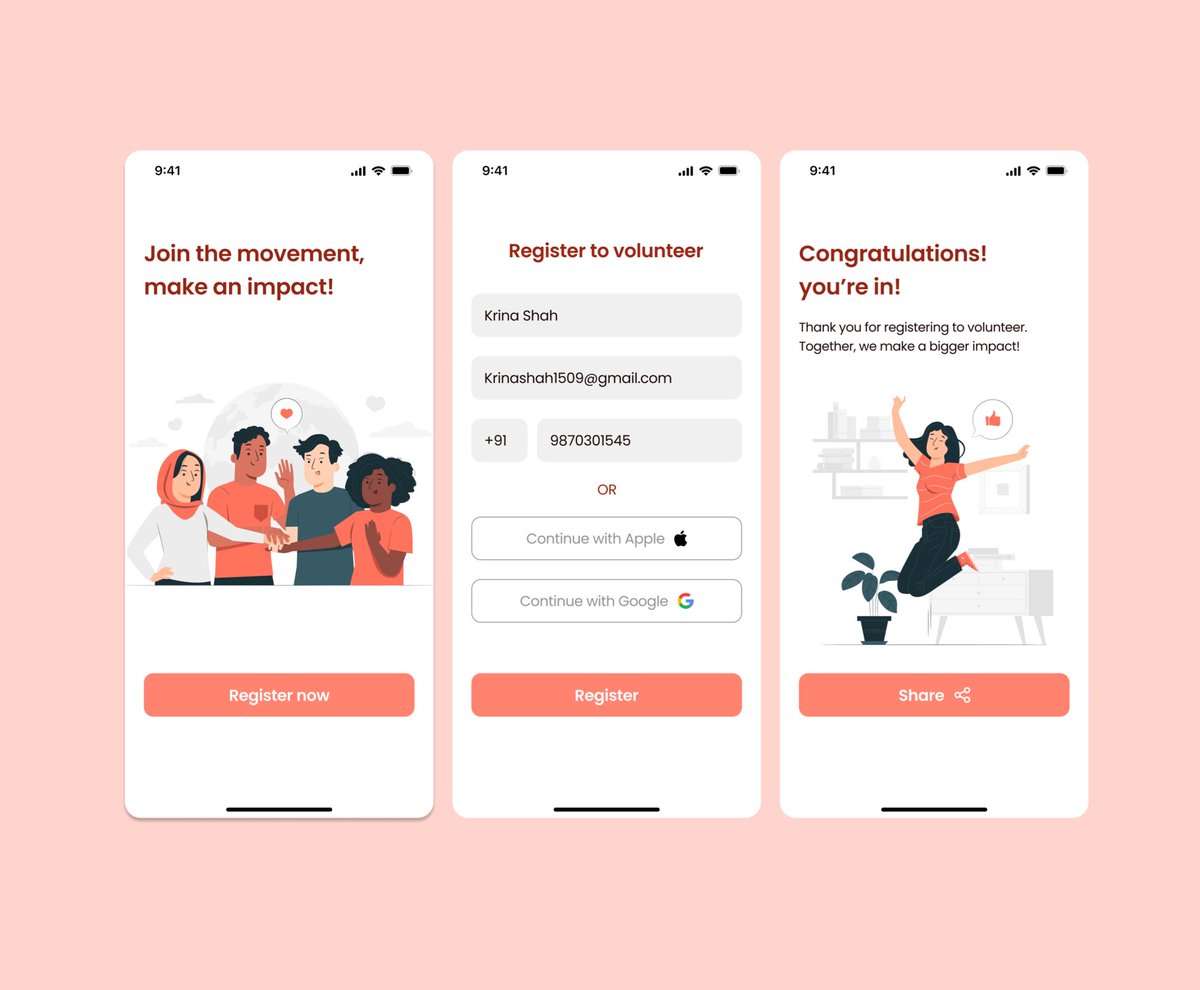 krinashah_uiux's tweet image. &quot;Exciting debut on X! 🚀 Check out my latest UI design practice -short &amp;amp; simple volunteer registration flow 🎨🌐 Your thoughts mean the world! #UIDesign #DesignPractice