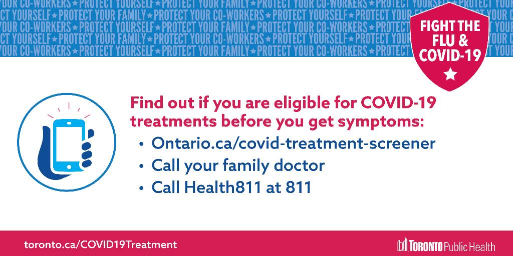 #COVID19 infection can be serious for some people. Find out if you’re eligible for #COVID19Treatment before you get symptoms! Learn more: toronto.ca/COVID19Treatme…