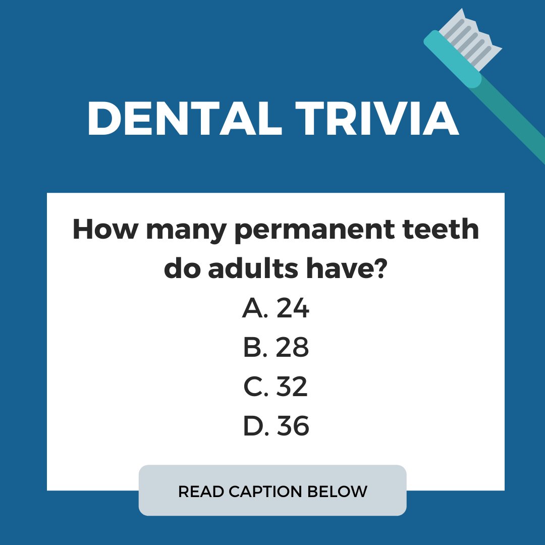 🌍✨ Happy World Trivia Day! Let's test your dental knowledge: How many permanent teeth do adults typically have? Comment your guesses below! 🦷🤔 #WorldTriviaDay #DentalQuiz

Answer: Adults typically have 32 permanent teeth. Keep smiling and stay curious!