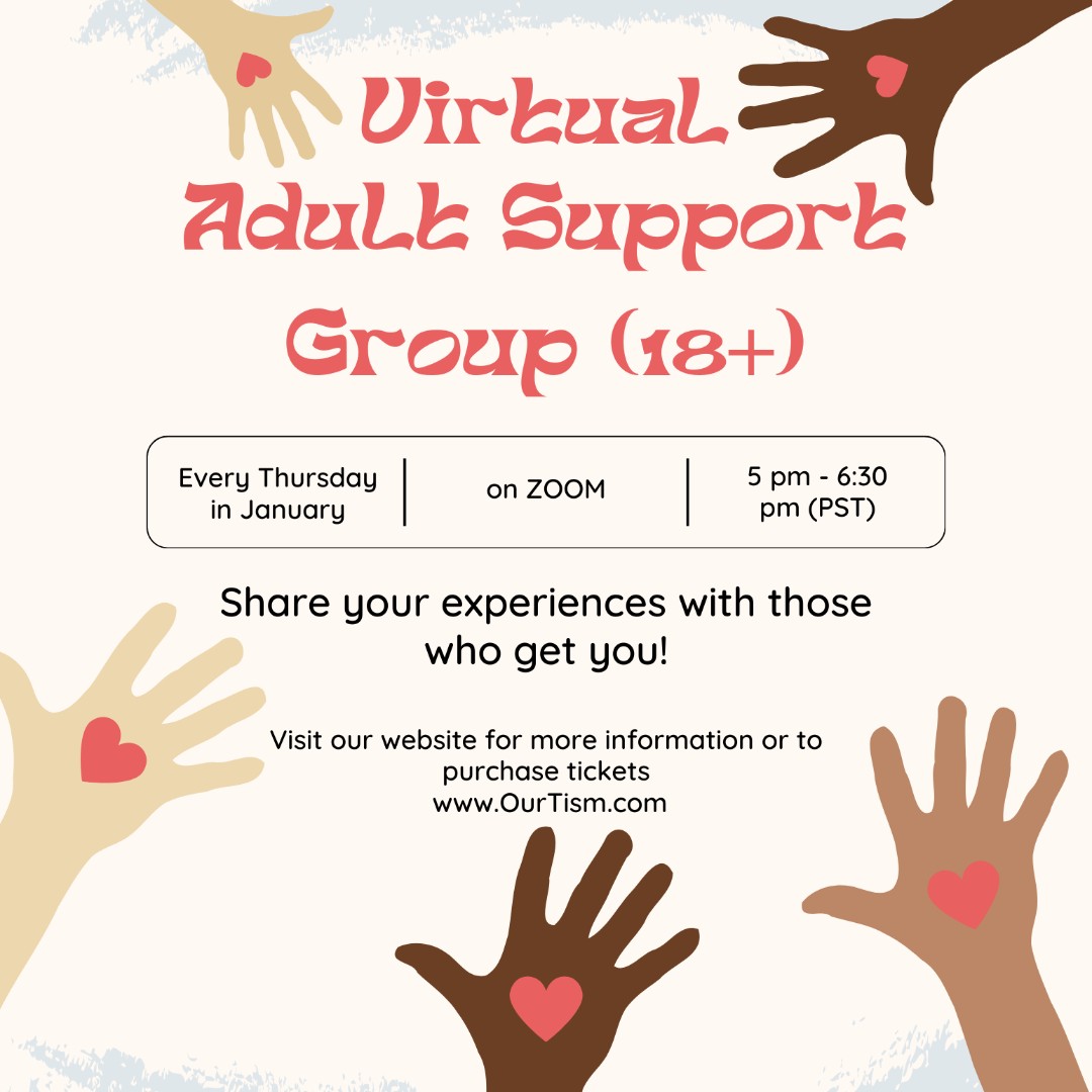 ourtism's tweet image. Meet others, listen and share your experiences with those who get you! Every Thursday this month on ZOOM @ 5 pm (PST)

Check out our website for tickets- OurTism.com

#OurTism #AdultSupportGroup #Autism #ActuallyAutistic #AutismSupport #Aspergers