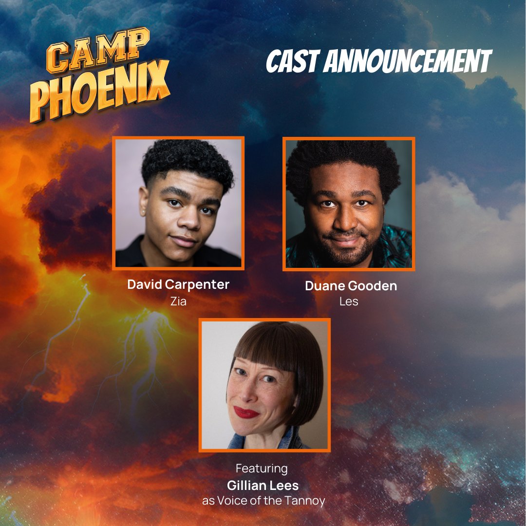 CAST ANNOUNCEMENT ⚡️

🔥 We are excited to share that @TDavidcarpenter and Duane Gooden will be joining us around the campfire for the CAMP PHOENIX National Tour, whilst @GillianLees will keep the camp in check as the voice of the Tannoy 📢 [1/5]
