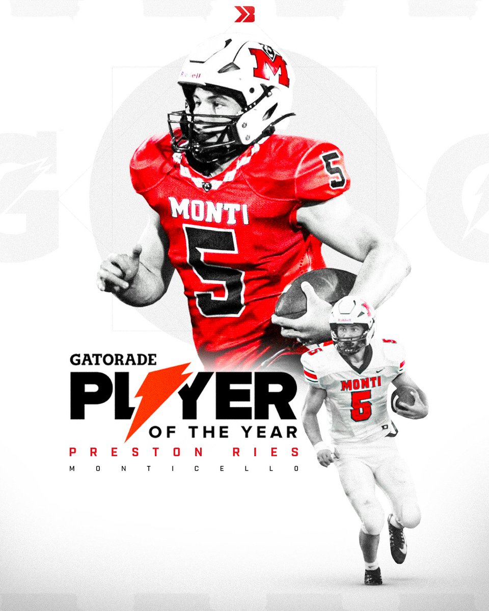 Monticello’s Preston Ries has been named the Gatorade Player of the Year in the state of Iowa🔥

📸 The Gazette

#ihsaa #iahsfb