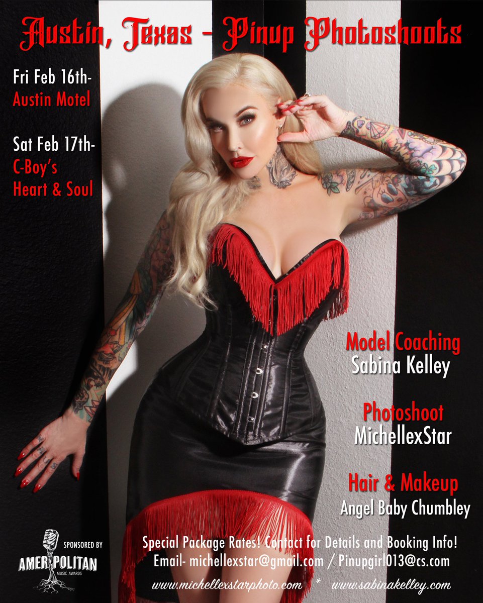 Sabina Kelley (@sabina_kelley) on Twitter photo Austin, Texas!!! I will be out there Model Coaching with @michellexstar and @angelbabychumbley On Friday Feb. 16th at @austinmotel and on Saturday Feb. 17th we will be shooting at @cboysheartnsoul To book your spot or for more details please DM me or email Pinupgirl013@cs.com Austin, Texas!!! I will be out there Model Coaching with @michellexstar and @angelbabychumbley On Friday Feb. 16th at @austinmotel and on Saturday Feb. 17th we will be shooting at @cboysheartnsoul To book your spot or for more details please DM me or email Pinupgirl013@cs.com