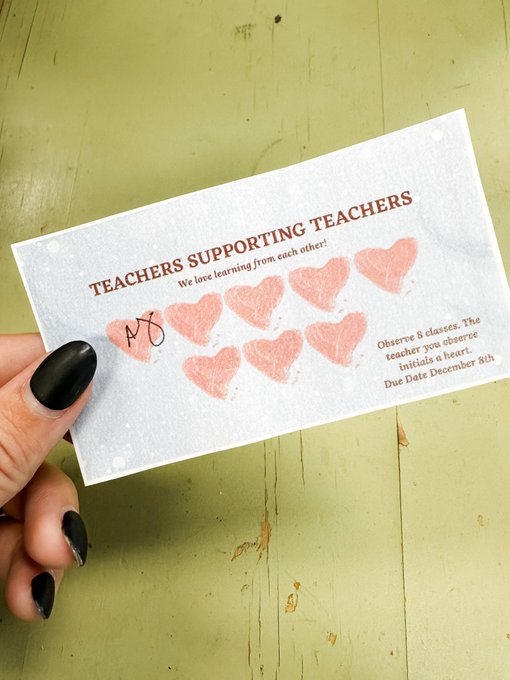 Check out this "punch card" for teacher peer observation from P @Nickiatquest:

"It models to our students that we are a team and we support each other."