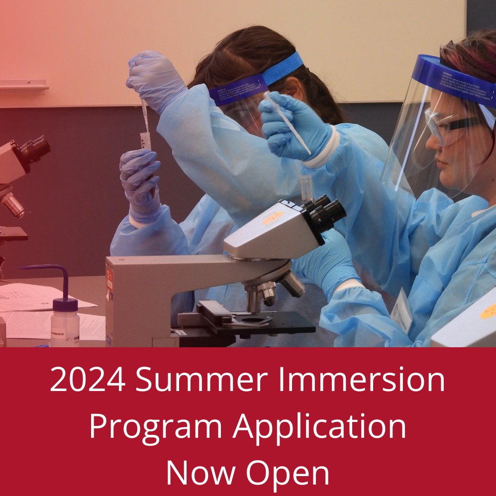 The 2024 Summer Immersion Program Application is now open! This year's program is open to high school students over the age of sixteen who are interested in medical laboratory sciences, medicine, or biology/chemistry. Visit our website for more information or to apply!