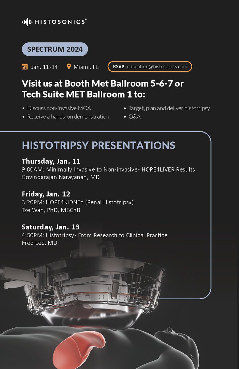 Histosonics Inc. (@histosonics) on Twitter photo <a href="/histosonics/">Histosonics Inc.</a> is really looking forward to <a href="/MiamiSpectrum/">SpectrumMiami</a> next week with our FDA cleared Edison Histotripsy System available for hands-on demonstrations and world leaders presenting on histotripsy of liver and kidney trials. #Histosonics #MiamiSpectrum #PatientsFirst <a href="/histosonics/">Histosonics Inc.</a> is really looking forward to <a href="/MiamiSpectrum/">SpectrumMiami</a> next week with our FDA cleared Edison Histotripsy System available for hands-on demonstrations and world leaders presenting on histotripsy of liver and kidney trials. #Histosonics #MiamiSpectrum #PatientsFirst