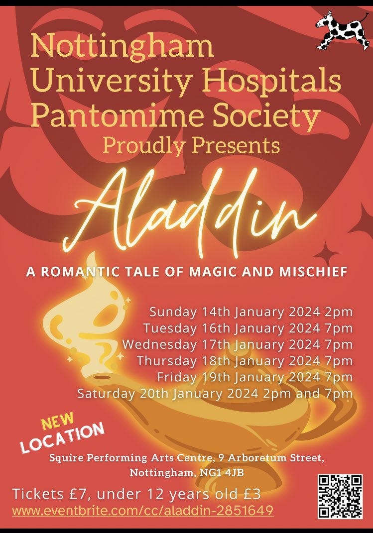 Looking for something fun after the festive season? Come along to <a href="/NUH_Panto/">NUH_Panto</a> ‘Aladdin’ this month.

Time is running out to get your tickets, don’t miss out and book here➡️eventbrite.com/cc/aladdin-285…

<a href="/nuhpatientgroup/">💙 NUH Patient Partnership Group (PPG) 💙</a> <a href="/nottmhospitals/">Nottingham University Hospitals</a> <a href="/SWBNUH/">Staff Wellbeing NUH</a>