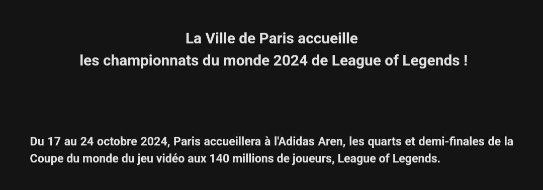 Paul_Dejala's tweet photo. Ça tombe un peu comme ça mais je viens de recevoir un communiqué de la Ville de Paris annonçant l'organisation des quarts et des demies des Worlds 2024 à l'Adidas Arena https://t.co/EBdqAresRN
