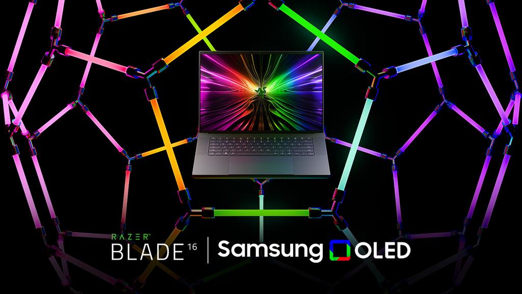 Razer's tweet photo. Developed in collaboration with @SamsungDisplay, the new Razer Blade 16 features the world’s first OLED 240 Hz 16” display. Witness speed, accuracy, and quality like never before with the next evolution in gaming display technology. Tune in to our CES Livestream from RazerStore Las Vegas to learn more:

🔗 https://t.co/rn6PQvNMx2
📅 Jan 8th, 6 PM PT 

#RazerCES2024