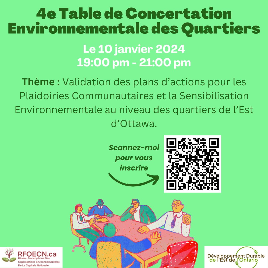 Le RFOECN organise sa 4ème Table de Concertation Environnementale de Quartiers le mercredi 10 janvier 2024 de 19h00 à 21h00.

Merci de vous inscrire en cliquant sur le lien suivant: us06web.zoom.us/meeting/regist…