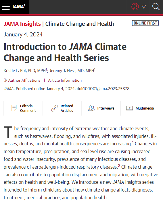 JAMA Insights introduces a new series on climate change intended to inform readers about the associations between climate change and health. 

ja.ma/3NRhUUe