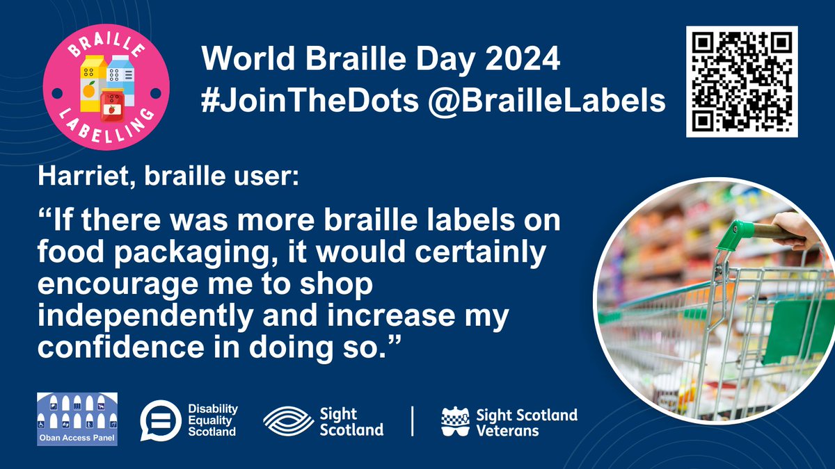 BrailleLabels's tweet photo. 📢Harriet highlights the importance of braille in enhancing independence.

🗣️“If there was more braille labels on food packaging, it would certainly encourage me to shop independently and increase my confidence in doing so.”

👉https://t.co/rbfunIFuaQ

#JoinTheDots https://t.co/6uL4klqaZO