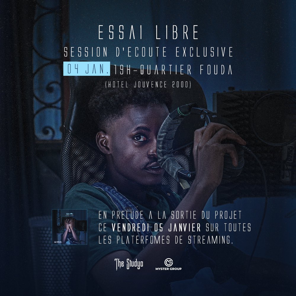 alakaoloko's tweet photo. Malgré le contre temps, elle aura lieu !
La session d’écoute exclusive de « Essai Libre » de @dyo_atlas ce soir dès 19h à l’hôtel Jouvence 2000 (Quartier Fouda).
Sortie du projet demain sur toute les plateformes de streaming via ➡️ https://t.co/1RvXSE5EwD
#DyoAtlas #MysterGroup https://t.co/6w5rUlBc6c