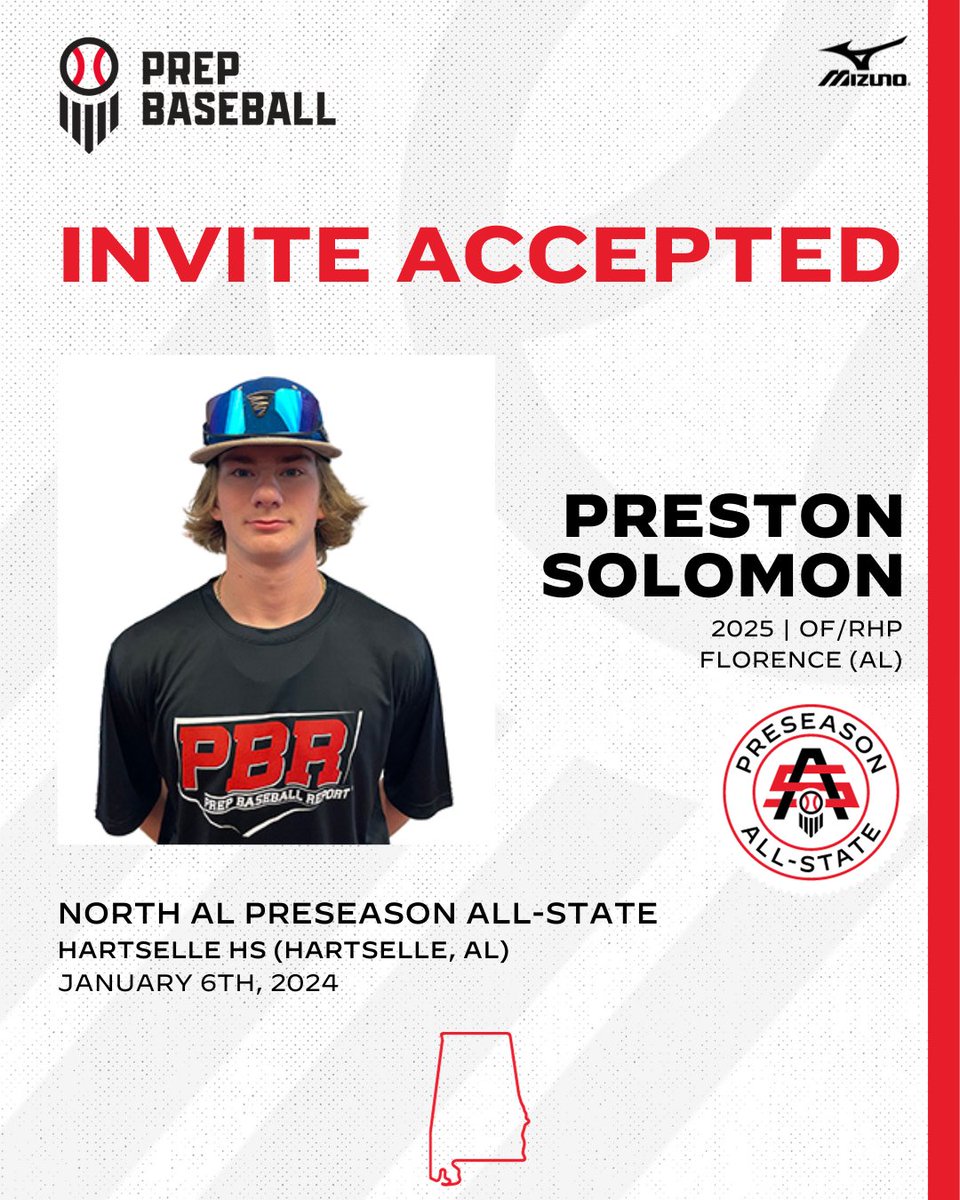 PrepBaseballAL's tweet photo. #NALPAS24: 𝐈𝐧𝐯𝐢𝐭𝐞 𝐀𝐜𝐜𝐞𝐩𝐭𝐞𝐝 🎟️

+ OF/RHP Preston Solomon (@FloFalBaseball, 2025) is 𝐋𝐎𝐂𝐊𝐄𝐃 𝐈𝐍 🔐 for the North AL Preseason All-State, held on Jan. 6th, 2024 at Hartselle HS.

Request an invite below. ⤵️

🔗: https://t.co/IT4RxUcCaz // @PSolomon256 https://t.co/ZKBoaQtSl2