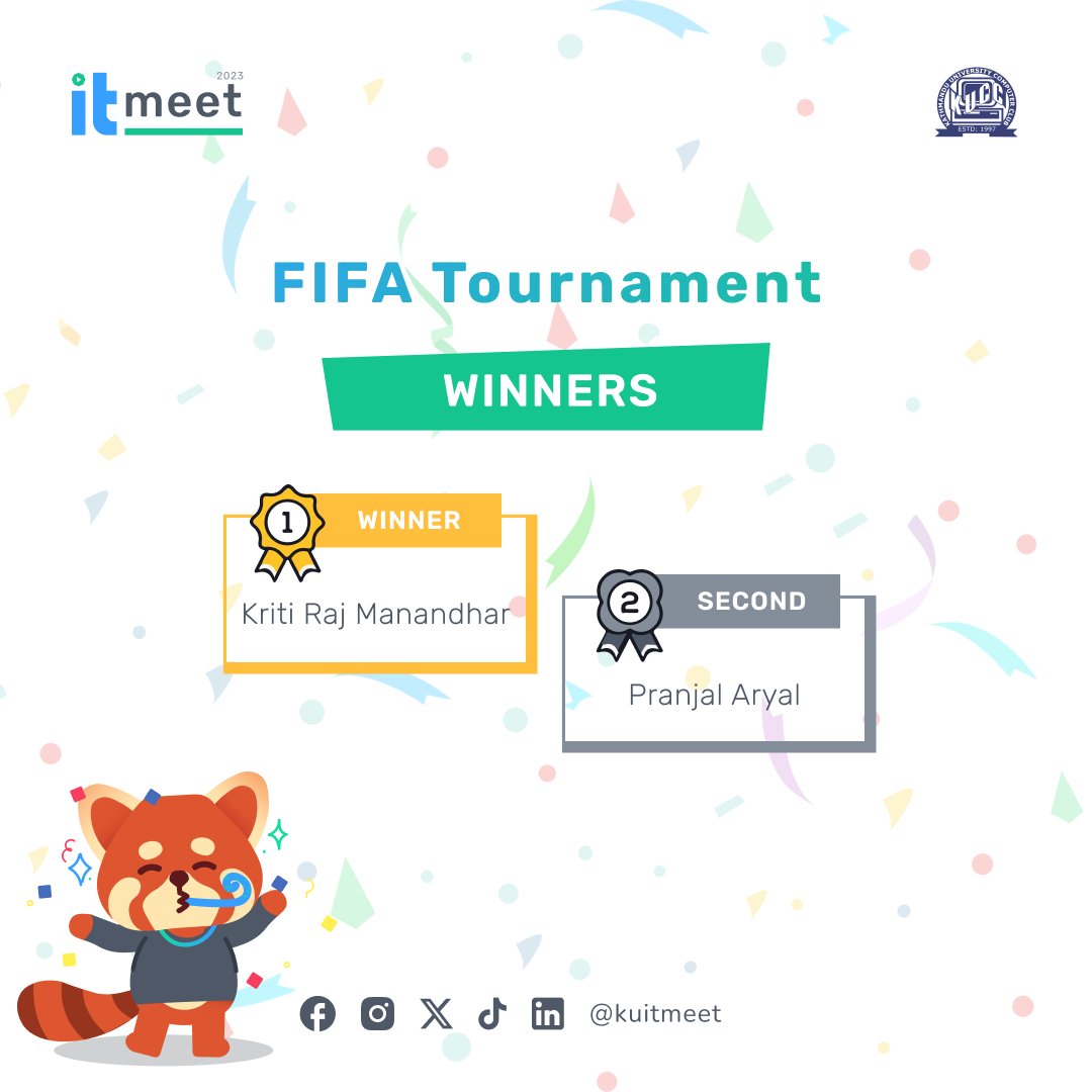 kuitmeet's tweet photo. A big round of applause to the winners for showcasing exceptional skills, precision, and sportsmanship throughout the tournament. You've scored the ultimate victory! 
#fifachampions #GamingGlory #VictoryCelebration #kuitmeet #itmeet23 #geekoutinstyle #kathmanduuniversity #fifa https://t.co/fqIbX13iyi
