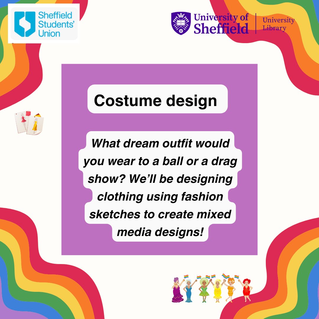 UniSheffieldLib's tweet photo. Join us for another Creative Library Project workshop on the 7th of February!

We'll be exploring knowledge creation through a queer lens to coincide with LGBTQ+ history month. Activities include creative writing, costume design, and upcycling old clothes to make something fresh.

Sign up below 👇